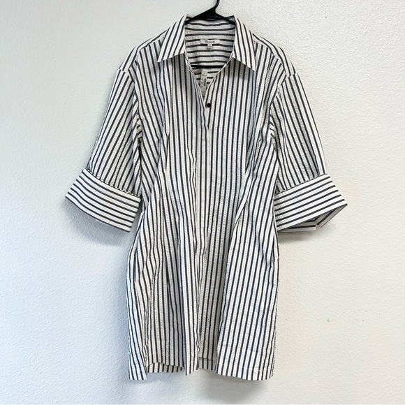 Madewell Tucked Mini Shirtdress in Grey Variegated Stripe Size 12 NWT - Picture 8 of 14